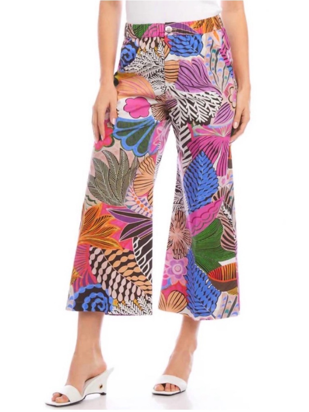 Fifteen Twenty Multicolor Tropical Print Cropped Wide-Leg Pants
